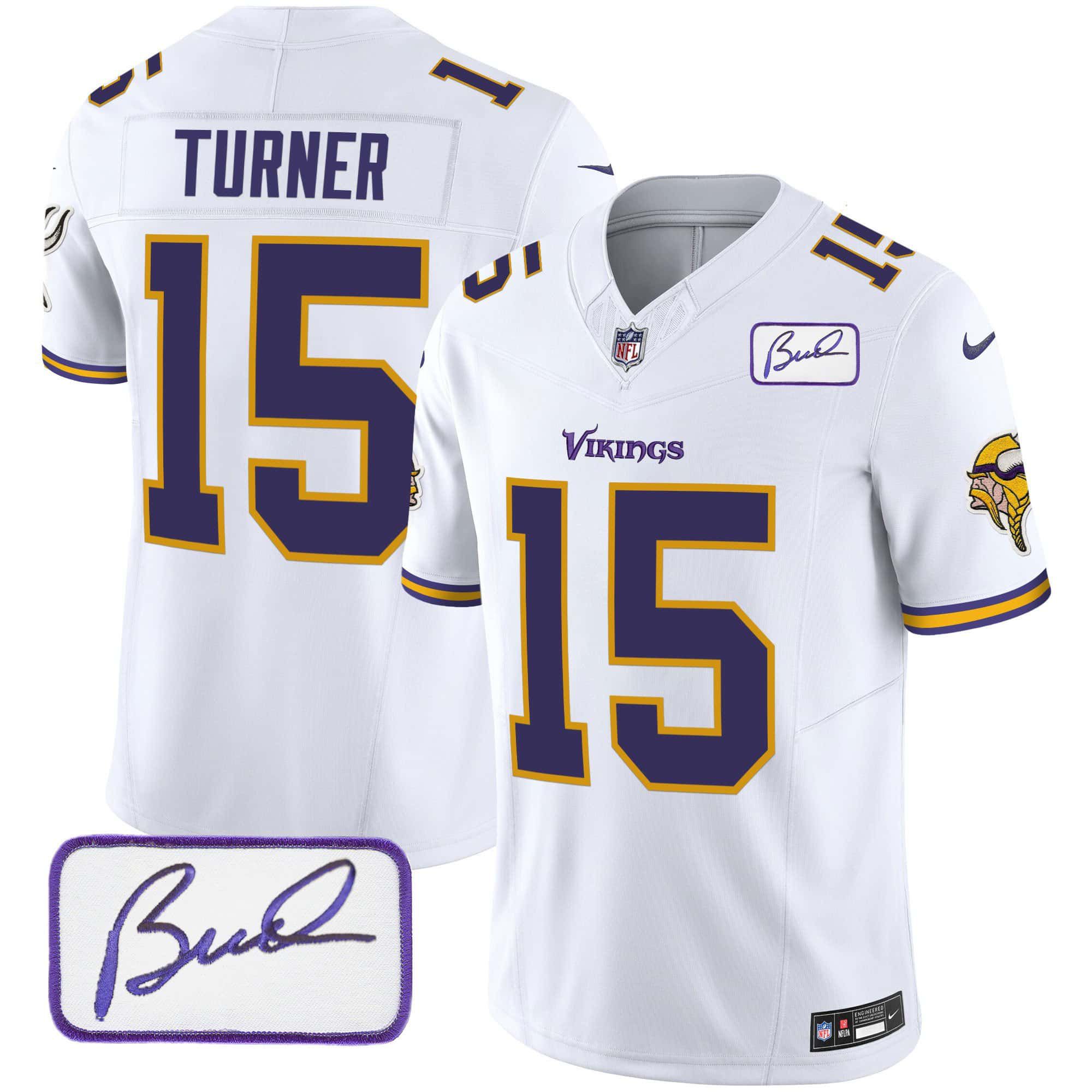 Men Minnesota Vikings 15 Turner White 2024 Nike Bud Grant Patch Classic Limited NFL Jersey